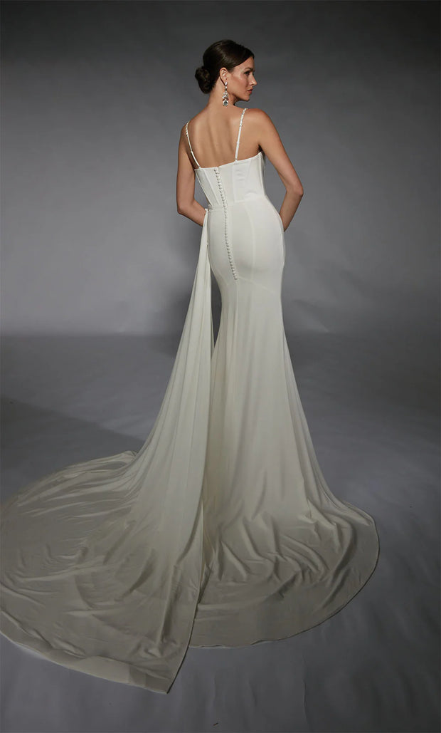 Ivory Strech Georgette Mermaid Collie Gown
