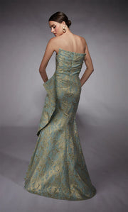 Seaglass Metallic Jacquard Off Shoulder Gown
