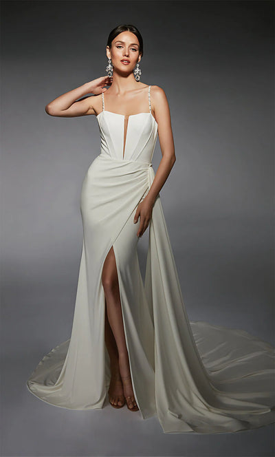 Ivory Strech Georgette Mermaid Collie Gown