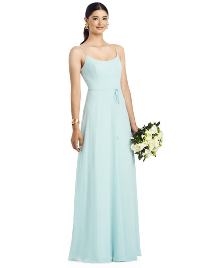 2020 Spaghetti Strap Chiffon Gown with Jeweled Skinny Sash - Chicago Bridal Store Company