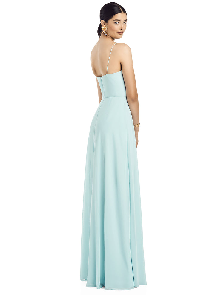2020 Spaghetti Strap Chiffon Gown with Jeweled Skinny Sash - Chicago Bridal Store Company
