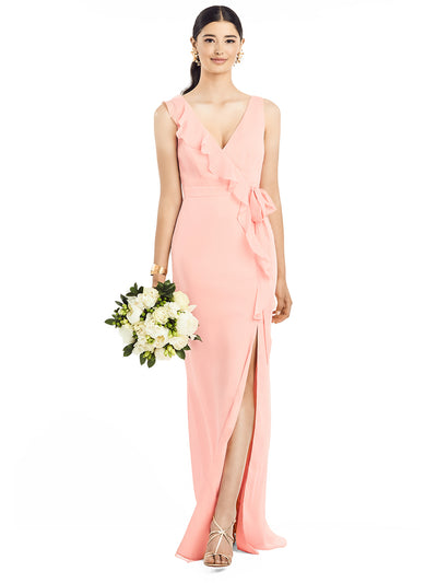 2020 Sleeveless Ruffle Faux Wrap Chiffon Gown - Chicago Bridal Store Company