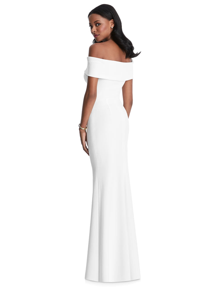 off the shoulder stretch crepe bridesmaid dress 251M4444 Off The Shoulder Stretch Crepe Long Fit And Flare Dress