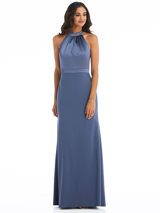 High-Neck Open-Back Maxi Dress with Scarf Tie