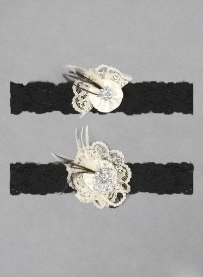 Black Lace Pearl Garter Set - Chicago Bridal Store Company