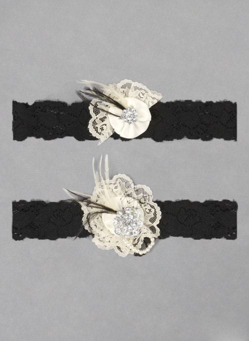 Black Lace Pearl Garter Set - Chicago Bridal Store Company