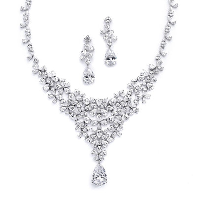 Red Carpet CZ Wedding or Pageant Statement Necklace Set - Chicago Bridal Store Company