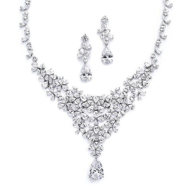 Red Carpet CZ Wedding or Pageant Statement Necklace Set - Chicago Bridal Store Company