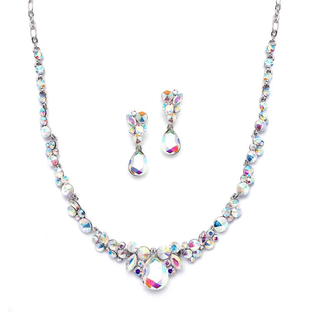 Regal AB Crystal Bridal or Prom Necklace & Earrings Set - Chicago Bridal Store Company