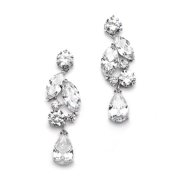Cubic Zirconia Mosaic Wedding Earrings with Teardrop - Chicago Bridal Store Company