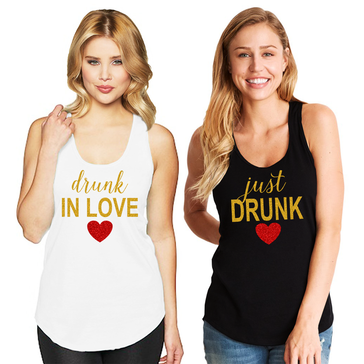 Drunk in Love & Just Drunk Racerback Tank Top - Chicago Bridal Store Company