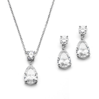 Cubic Zirconia Teardrop Bridal or Bridesmaids Necklace Set - Chicago Bridal Store Company