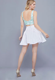 BLASHFUL PINK & WHITE TWO PIECE DRESS WITH V NECKLINE TOP AND FULL SKIRT - Chicago Bridal Store Company