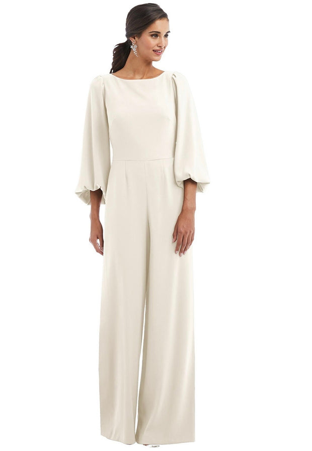 Bridal Jumpsuit with Bishop Sleeves & Tie Back