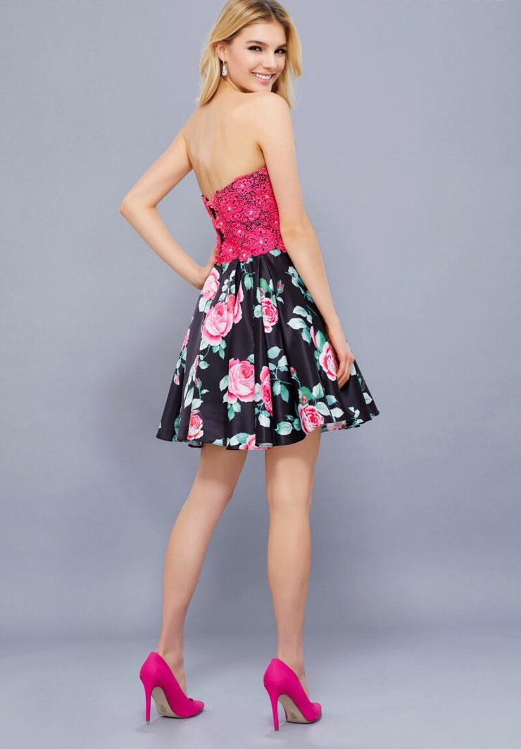 Fuchsia & Black Sweetheart Neckline Short Dress - Chicago Bridal Store Company