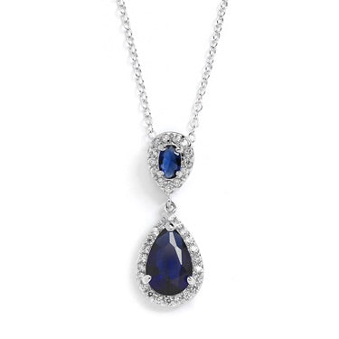 Sapphire Cubic Zirconia Teardrop Wedding Pendant - Chicago Bridal Store Company