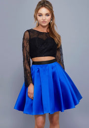 ROYAL BLUE  & BLACK TWO PIECE DRESS WITH GLAM LACE TOP - Chicago Bridal Store Company