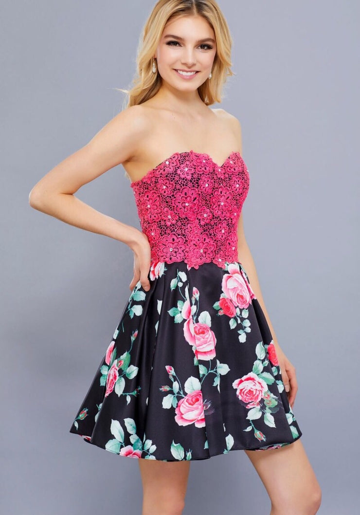 Fuchsia & Black Sweetheart Neckline Short Dress - Chicago Bridal Store Company