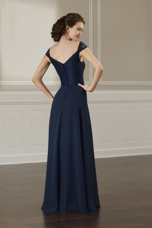 Cap Sleeve Lace & Chiffon Full Length Dress - Chicago Bridal Store Company