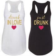 Glitter Print Drunk in Love and Just Drunk Racerback Tank Top - Chicago Bridal Store Company