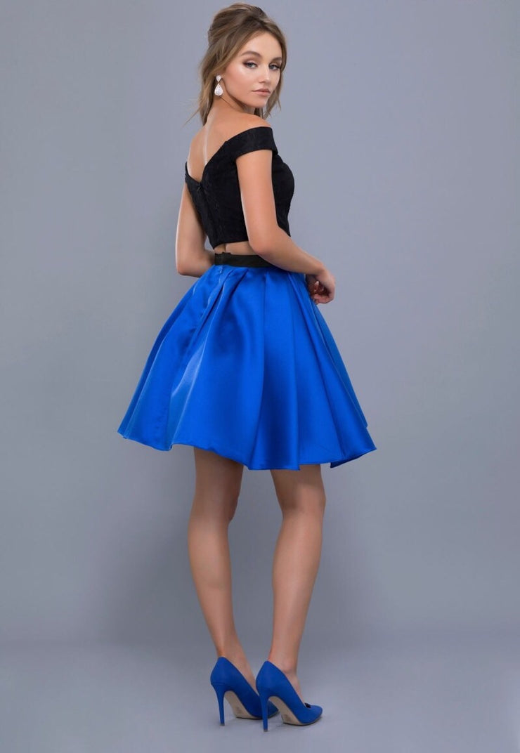 ROYAL & BLACK TWO PIECE DRESS WITH OFF THE SHOULDER TOP - Chicago Bridal Store Company