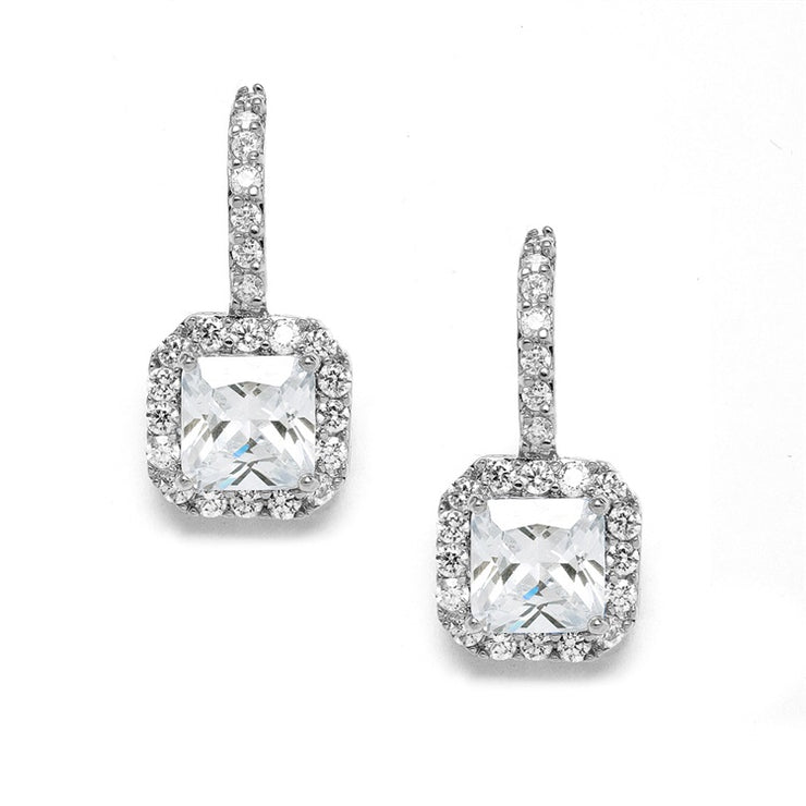 Radiant Cut Cubic Zirconia Drop Bridal or Bridesmaids Earrings - Chicago Bridal Store Company