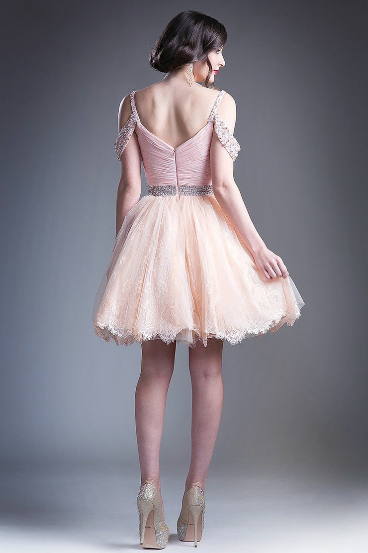 Lace Off Shoulder Short Formal Dress - Chicago Bridal Store Company