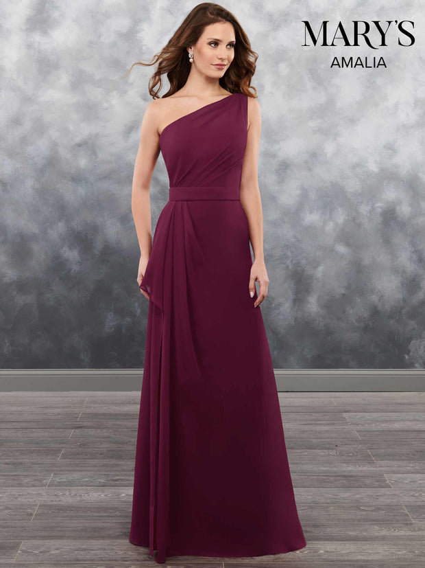 Burgundy One Shoulder Chiffon Gown - Chicago Bridal Store Company