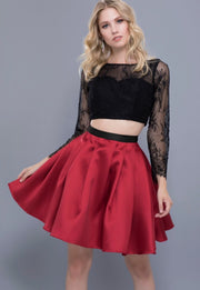 BURGUNDY & BLACK TWO PIECE DRESS WITH GLAM LACE TOP - Chicago Bridal Store Company