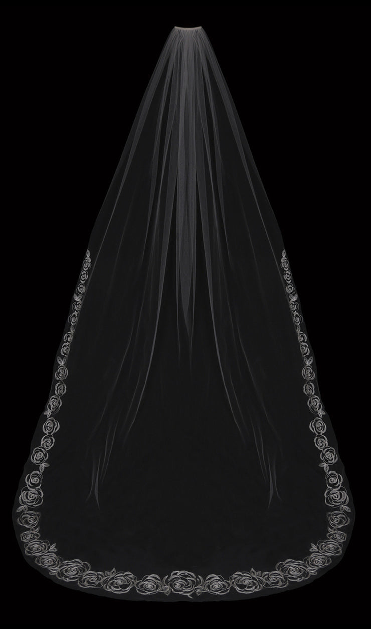 Bettie- English Tulle Floral Cathedral Wedding Veil