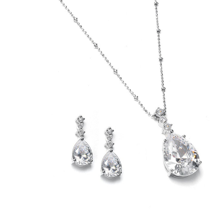 Beautifully Brilliant CZ Pear Shaped Drop Necklace Set - Chicago Bridal Store Company