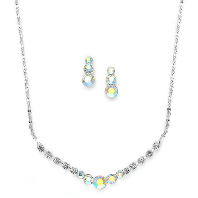Dainty AB Crystal Rhinestone Prom or Bridesmaid Necklace Set - Chicago Bridal Store Company