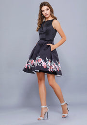 Black with Floral Print Enclosed Back Short Dress - Chicago Bridal Store Company