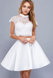 White Short Two Piece Satin Dress & Lace Top - Chicago Bridal Store Company