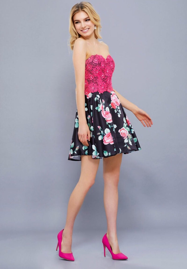 Fuchsia & Black Sweetheart Neckline Short Dress - Chicago Bridal Store Company
