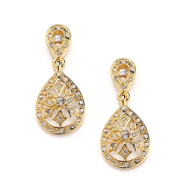 Vintage Etched CZ Wedding or Bridesmaids Drop Earrings - Chicago Bridal Store Company