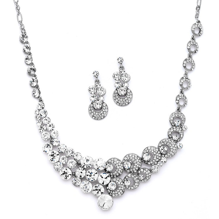 Unique Split Design Bold Crystal Bridal Statement Necklace Set - Chicago Bridal Store Company