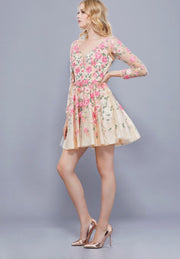 Floral Open Back Sheer Sleeve Short Dress - Chicago Bridal Store Company