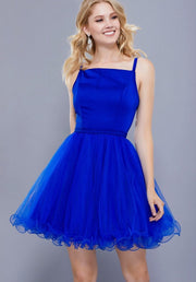 Royal Blue SHORT SLEEVELESS DRESS WITH TULLE RUFFLED SKIRT - Chicago Bridal Store Company