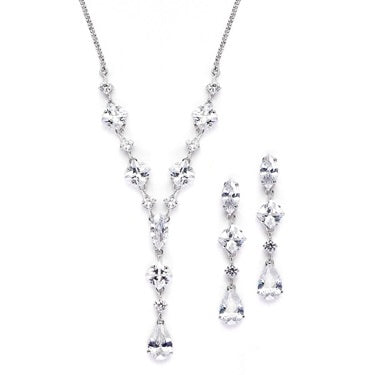 Glamorous Mixed Cubic Zirconia Wedding Necklace & Earrings Set - Chicago Bridal Store Company