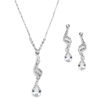 Dainty Necklace & Earrings Set with CZ Teardrops - Chicago Bridal Store Company