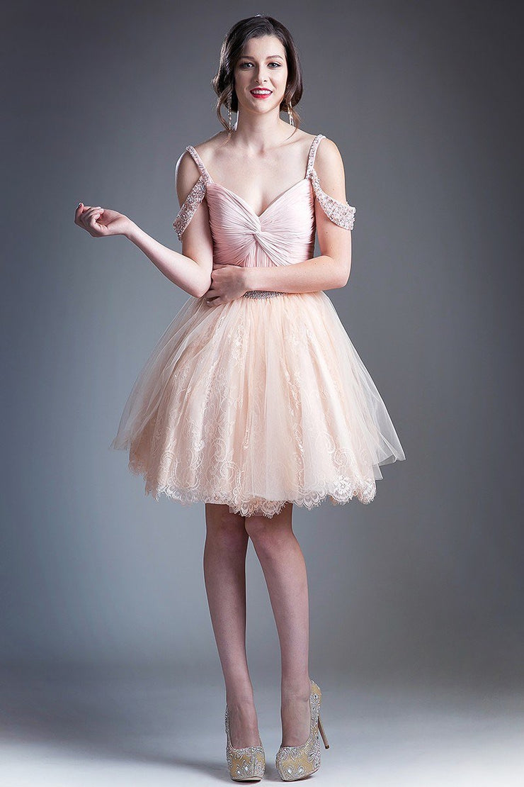 Lace Off Shoulder Short Formal Dress - Chicago Bridal Store Company