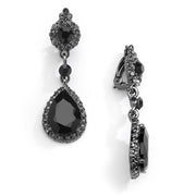 Jet Black Crystal Clip-On Earrings with Teardrop Dangles - Chicago Bridal Store Company