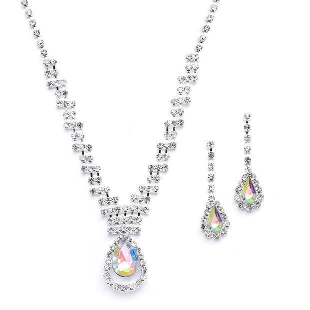 Prom or Bridesmaids Rhinestone Necklace Set with AB Caged Pear 4140S-AB - Chicago Bridal Store Company