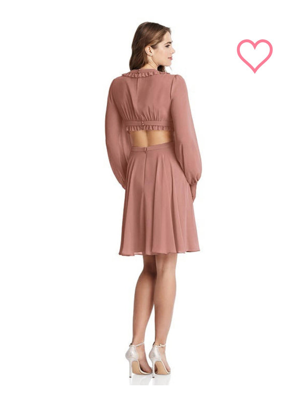 2020 Lovely Bishop Sleeve Ruffled Chiffon Cutout Mini Dress - Hannah - Chicago Bridal Store Company