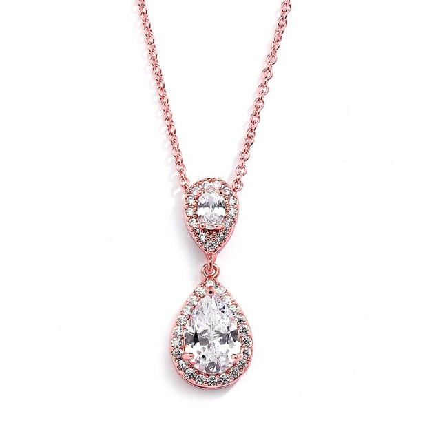 Lustrous Rose Gold Cubic Zirconia Teardrop Wedding Pendant - Chicago Bridal Store Company
