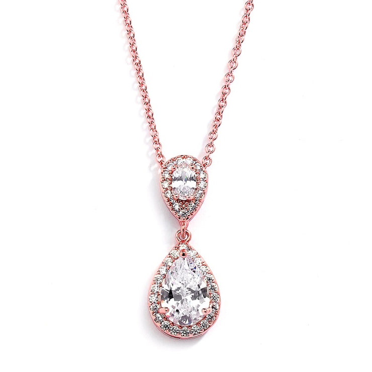 Lustrous Rose Gold Cubic Zirconia Teardrop Wedding Pendant - Chicago Bridal Store Company