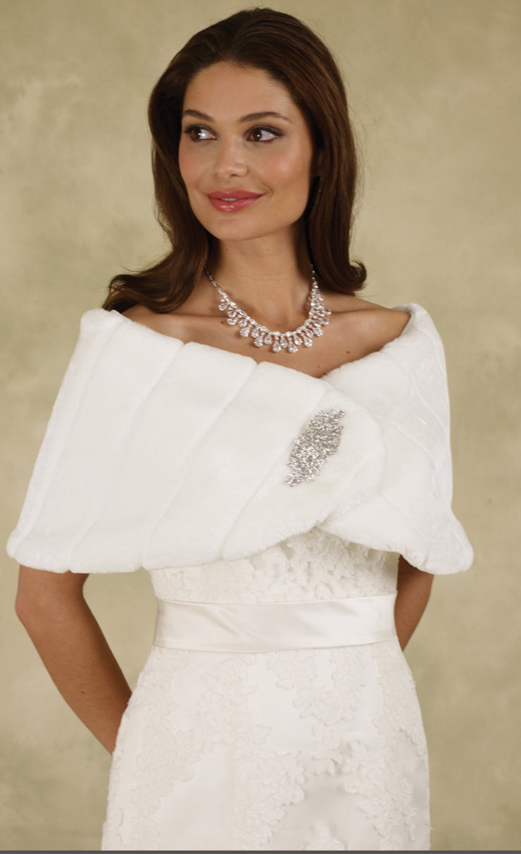 Regal Faux Fur Cape Ivory or White M7108 - Chicago Bridal Store Company