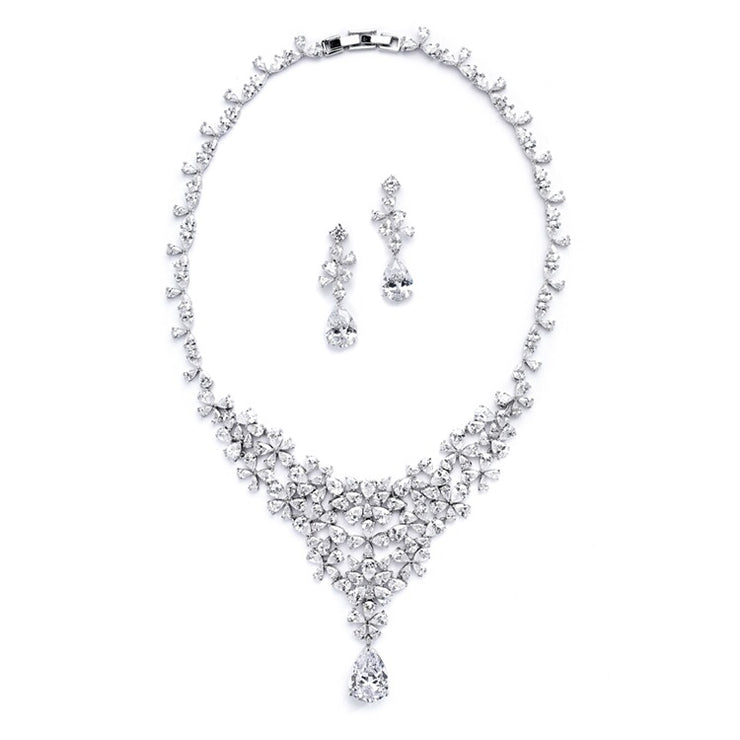 Red Carpet CZ Wedding or Pageant Statement Necklace Set - Chicago Bridal Store Company