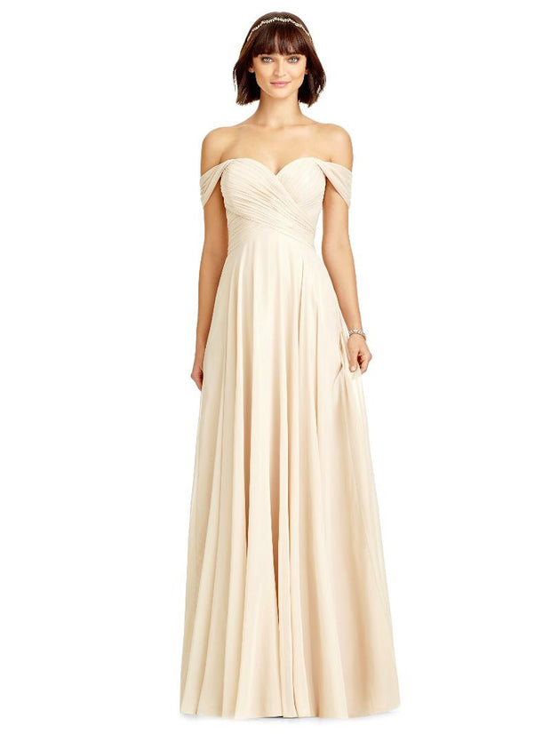 Dessy 2970 Off Shoulder Lux Chiffon Bridesmaids Dress - Chicago Bridal Store Company